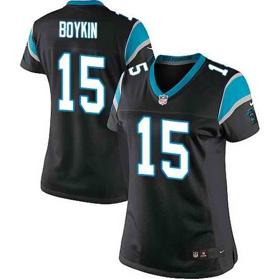 Nike Panthers #15 Jarrett Boykin Black Team Color Women Stitched NFL Jersey